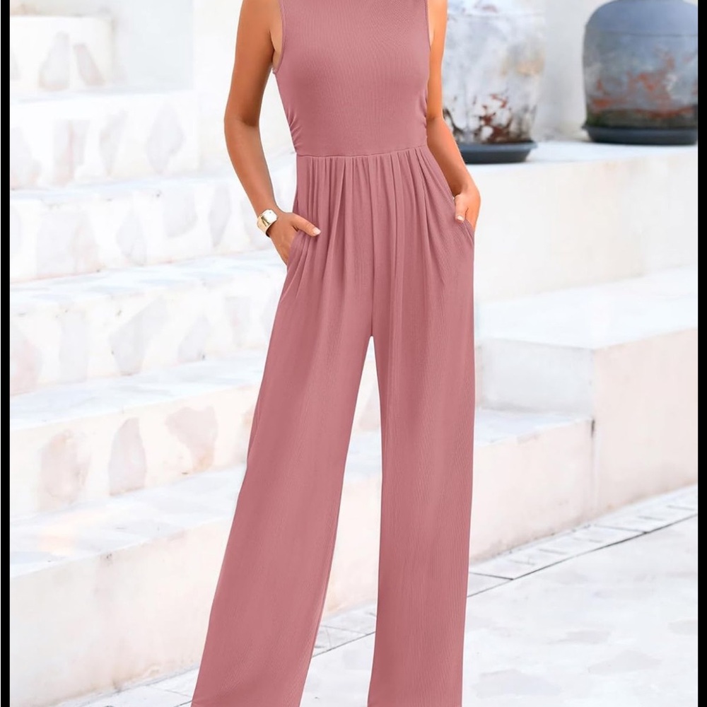 Sleeveless Wide-Leg Jumpsuit in Dusty Rose